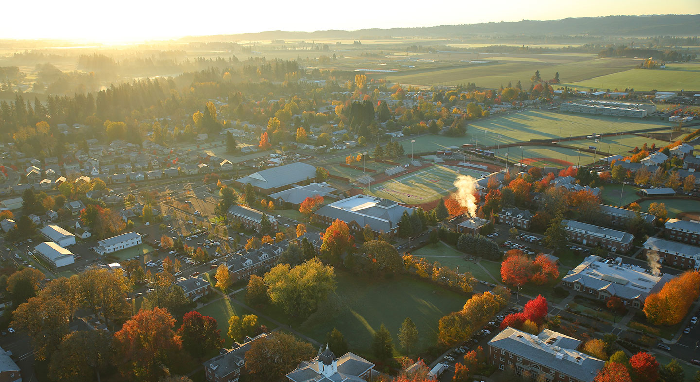 an aerial view of ѨƵ McMinnville Campus in fall